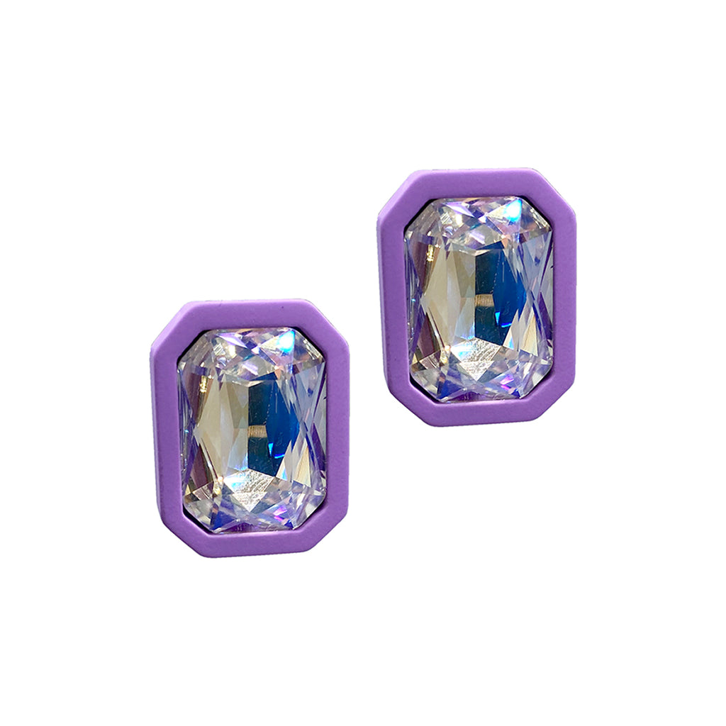 Purple Cushion Halo Crystal Studs