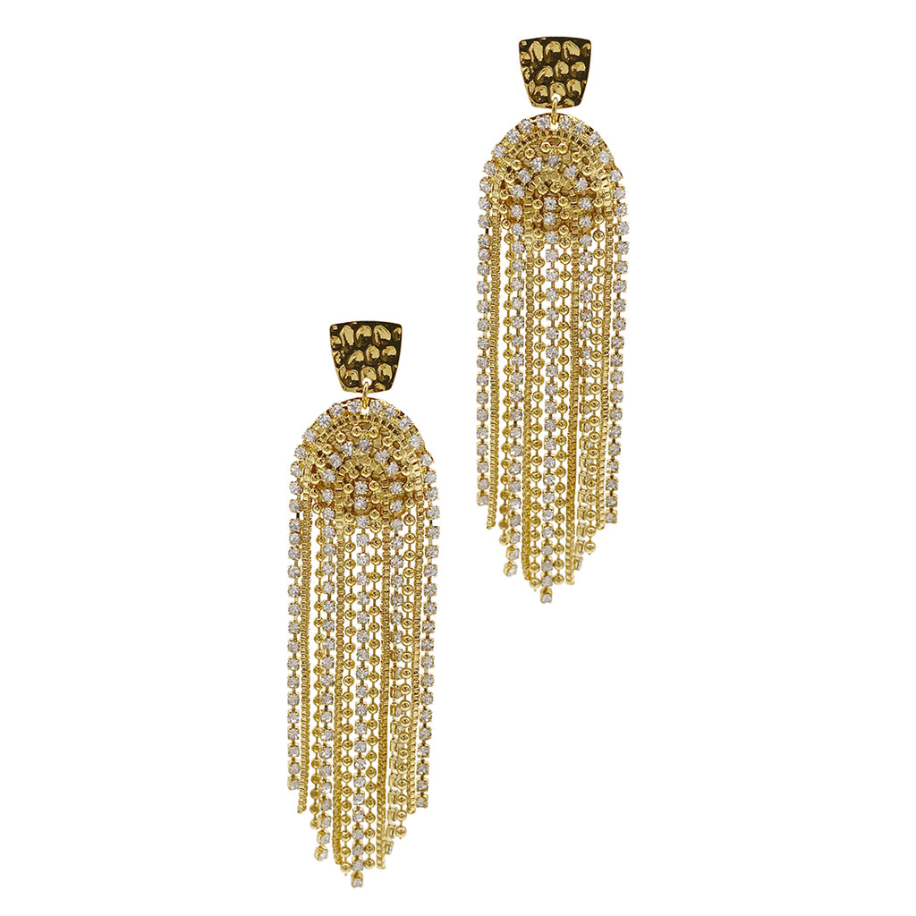 Fringe and Crystal Cascade Earrings gold