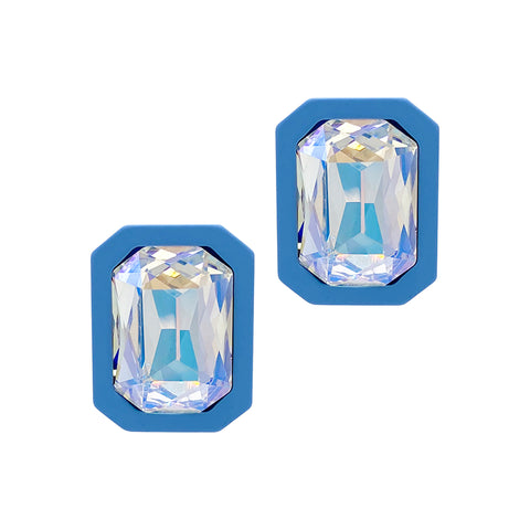 Blue Cushion Halo Crystal Studs