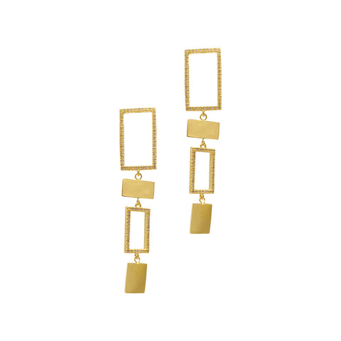 Diamond Rectangle Drop Earrings gold