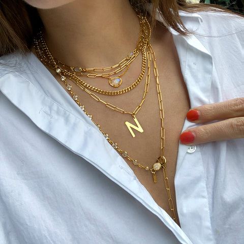 Initial Necklace Paper Clip Chain silver gold