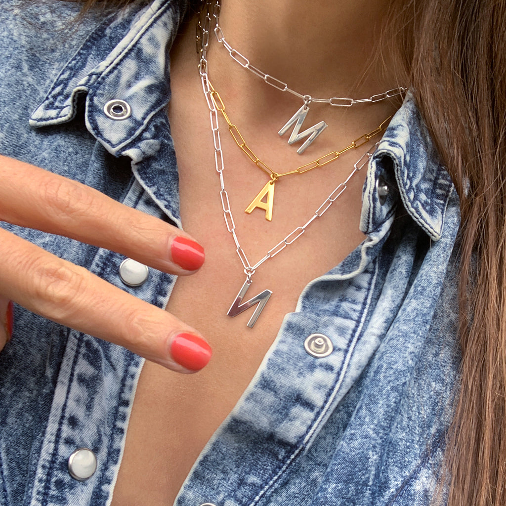 Paperclip Bar Initial Necklace