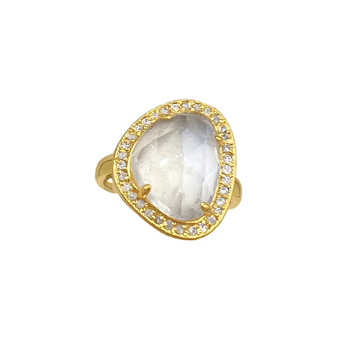 Moonstone & Diamond Halo Ring gold