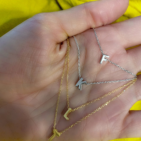 Mini Initial Pendant Necklace silver gold