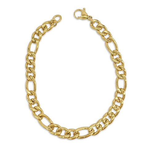 7mm Figaro Chain Bracelet 9" silver gold