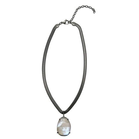 Organic Cut Moonstone and Diamond Snake Chain Necklace silver