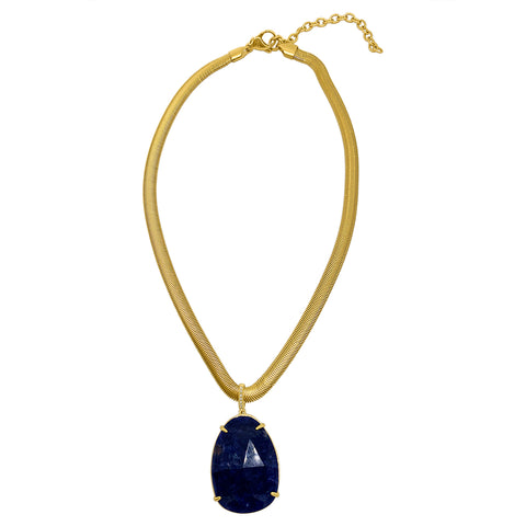 Organic Cut Sapphire and Diamond Snake Chain Necklace gold