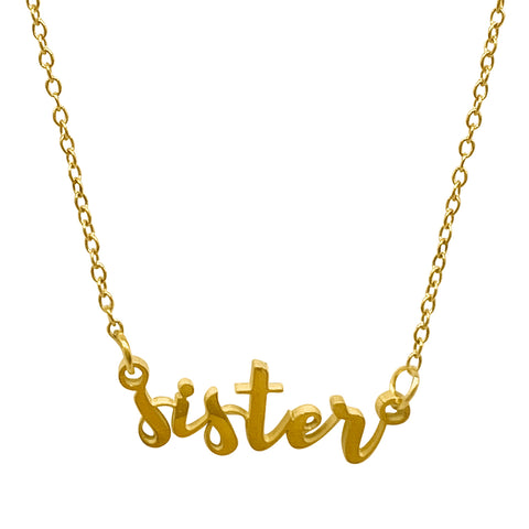 Cursive Sister Necklace gold