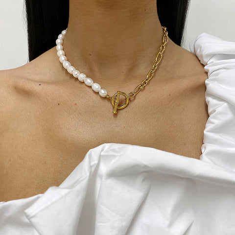 Half and Half Freshwater Pearl Chain gold