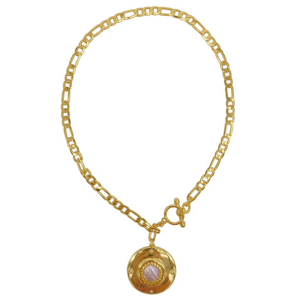 Mother of Pearl Disc Toggle Necklace gold