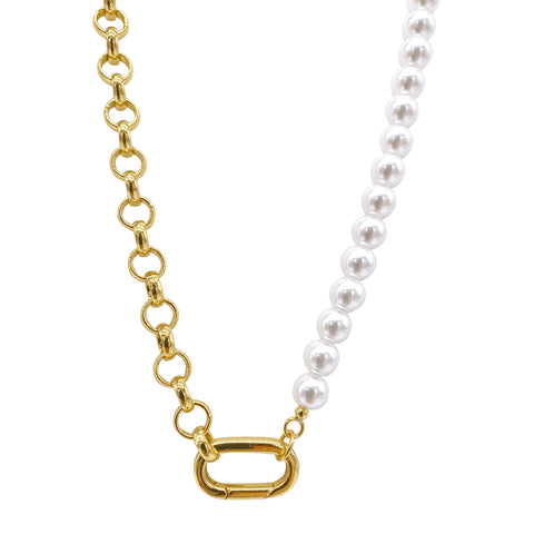 Pearl Chain Half and Half Necklace gold