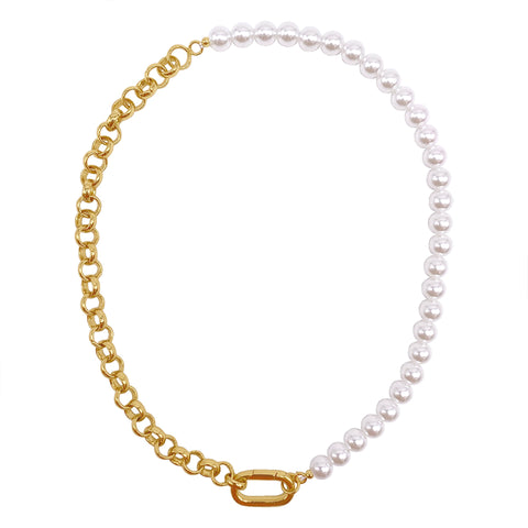 Pearl Chain Half and Half Necklace gold