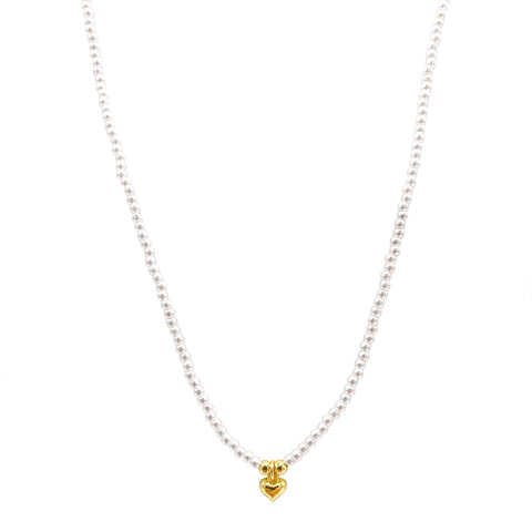 Seed Pearl and Heart Charm Necklace gold