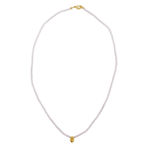 Seed Pearl and Heart Charm Necklace gold