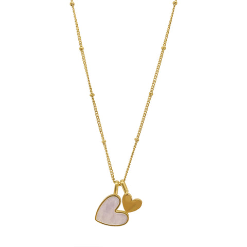 Mother of Pearl Heart Charms Necklace gold