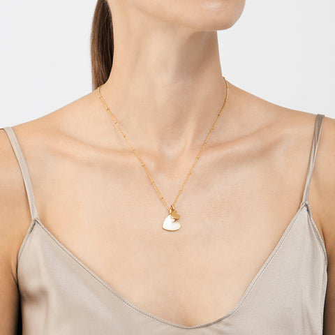 Mother of Pearl Heart Charms Necklace gold