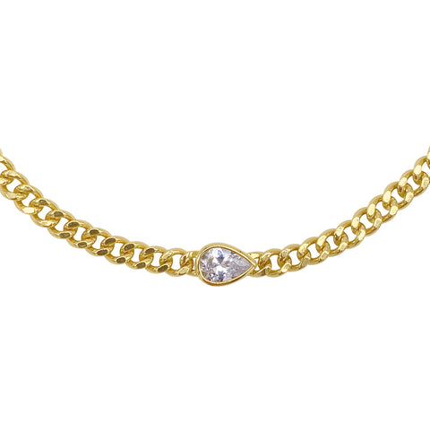Curb Chain with Pear Cut Stone gold