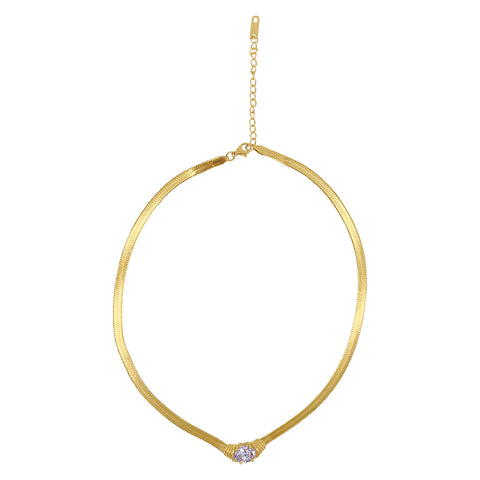 Herringbone Chain with Crystal gold