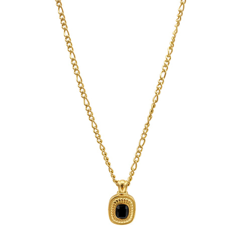 Onyx Pendant Necklace Figaro Chain gold