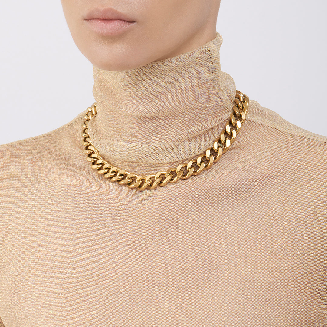 Wide Curb Chain Necklace gold