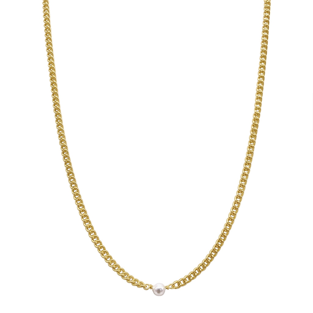 Curb Chain and 3mm Freshwater Pearl Necklace