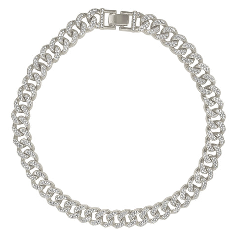Flat Curb CZ Chain Necklace silver