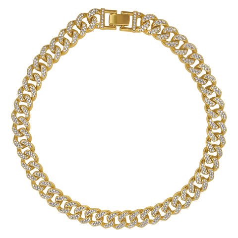 14k Gold Plated Flat Curb CZ Chain Necklace