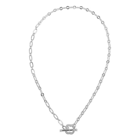 Crystal Clover Paper Clip Chain Toggle Necklace silver