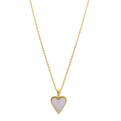 Tarnish Resistant 14k Gold Plated White Mother of Pearl Heart Necklace