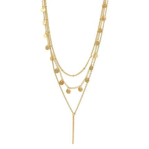Triplet Confetti and Bar Layered Set Necklace gold
