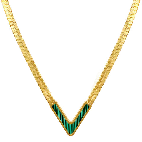 Green Herringbone Necklace