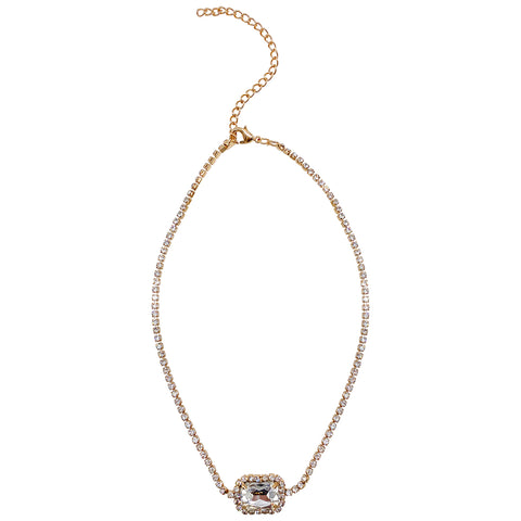 Crystal Pendant Tennis Choker Necklace gold