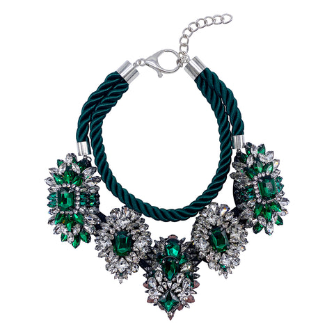 Green Bib Pendant Necklace silver