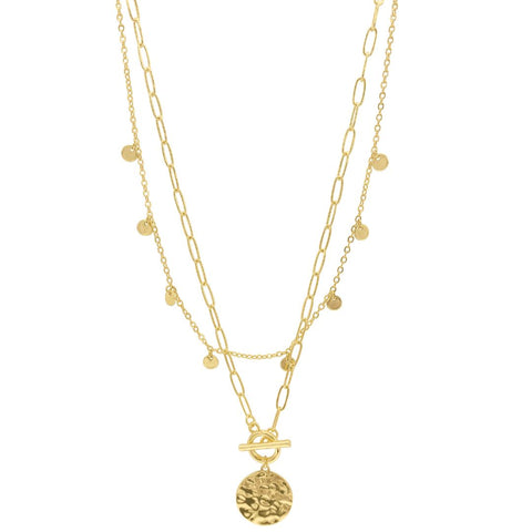Confetti and Paper Clip Chain Layered Necklace gold