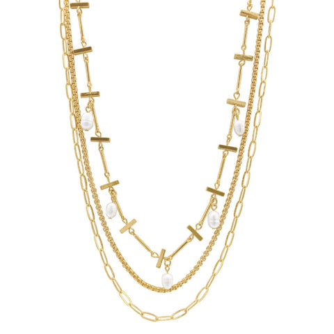 Mixed Chain Freshwater Pearl Necklace gold