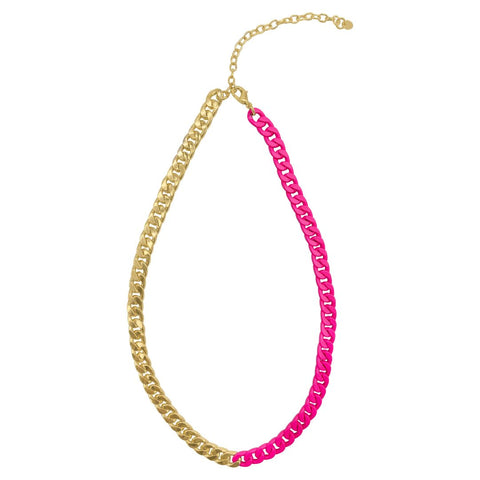 Half Neon Pink Half Gold Curb Chain Necklace