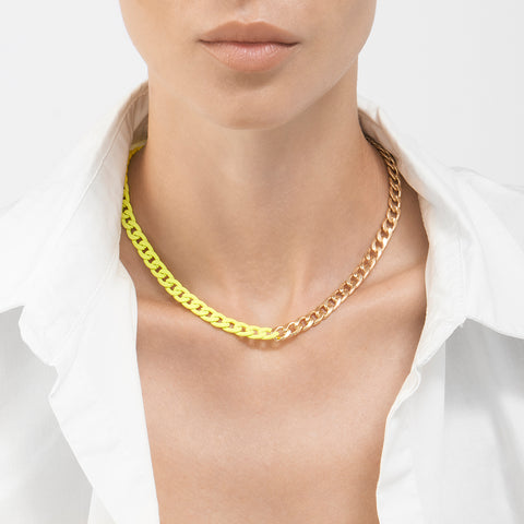 Half Neon Yellow Half Gold Curb Chain Necklace