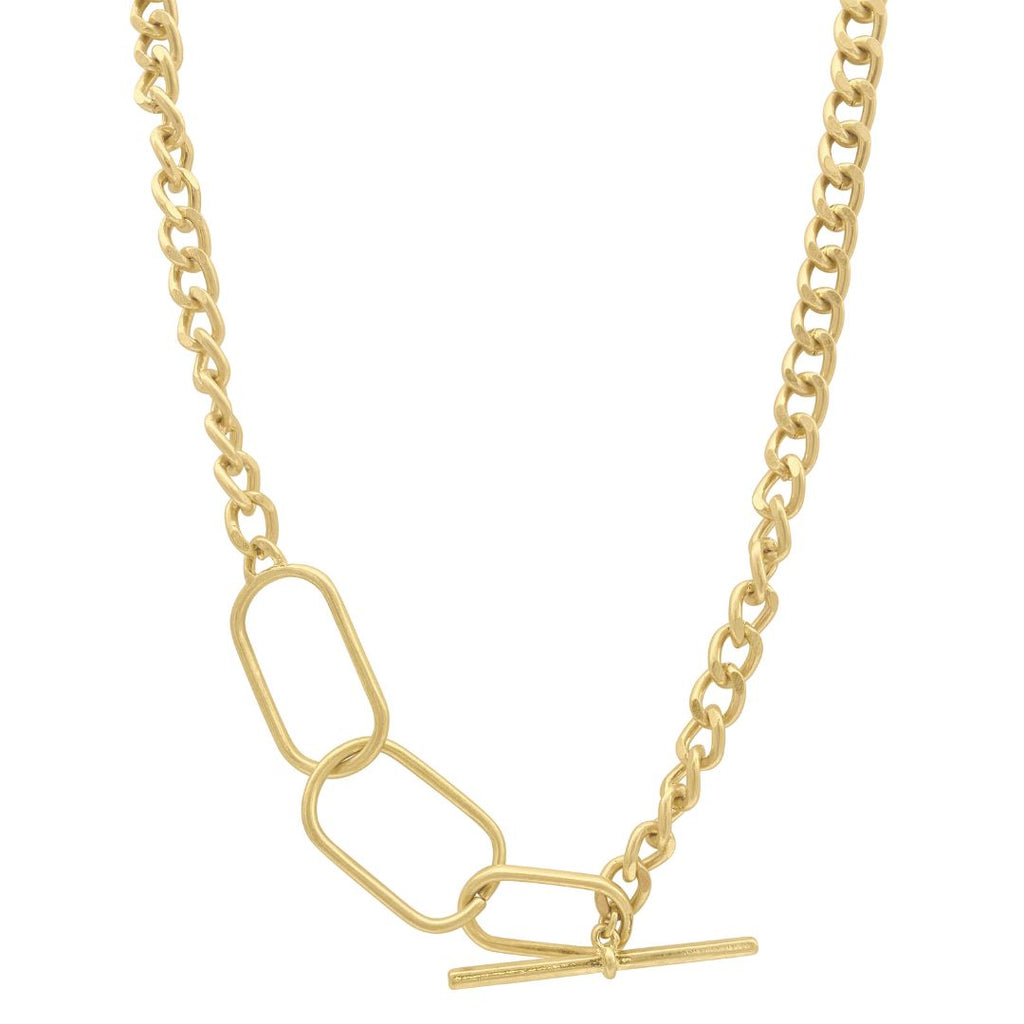 Oversized Oval Link and Curb Chain Toggle Necklace gold
