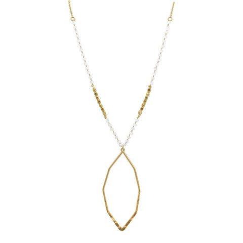 14k Gold Plated Chain and White Beaded Octagon Pendant Necklace