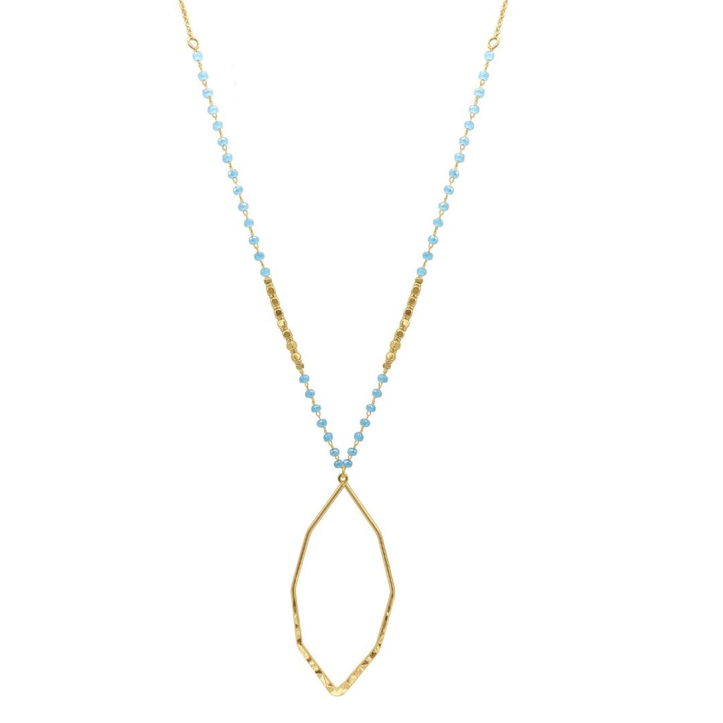 Turquoise Chain and Beaded Octagon Pendant Necklace gold