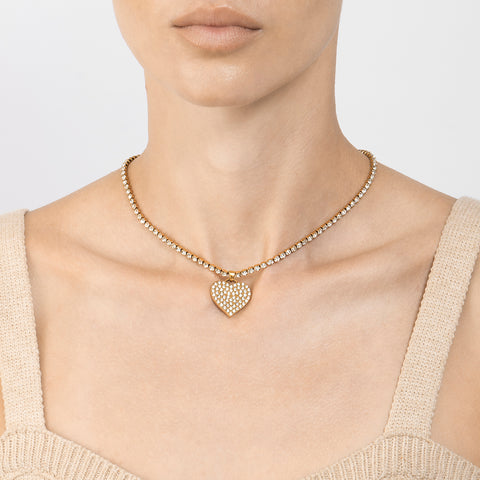 Crystal Heart Pendant Tennis Necklace gold