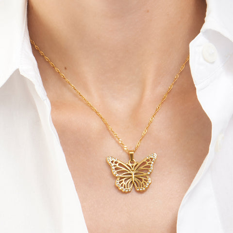 Pave Butterfly Necklace gold