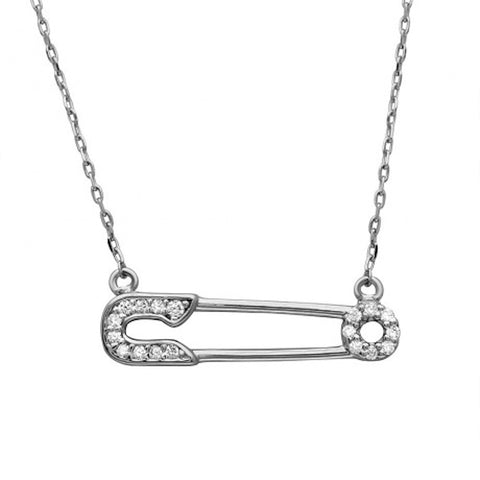 Crystal Safety Pin Necklace silver gold