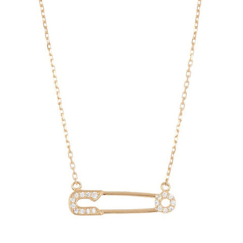 Crystal Safety Pin Necklace silver gold
