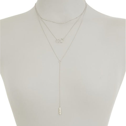Pearl Y- Lariat Layered Necklace silver