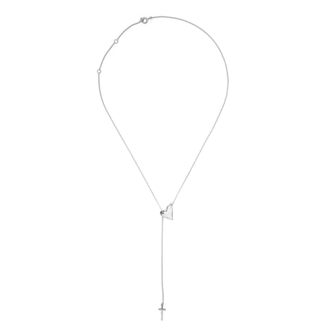 Heart and Cross Adjustable Lariat Necklace silver gold