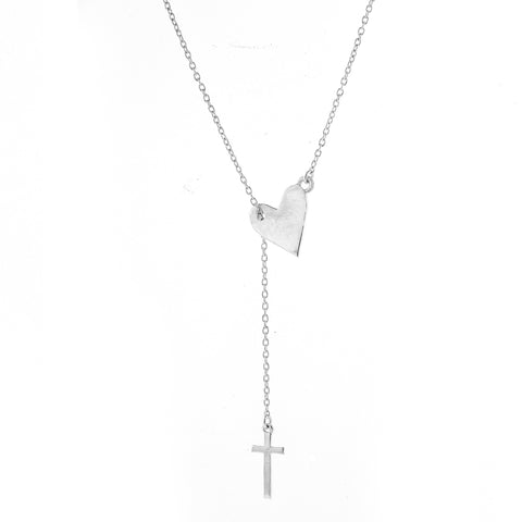 Heart and Cross Adjustable Lariat Necklace silver gold