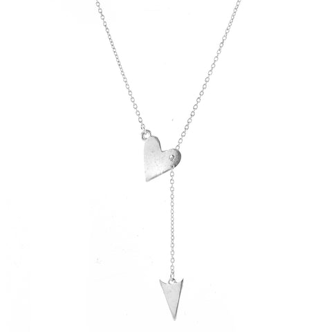 Rhodium Plated Heart and Arrow Adjustable Lariat Necklace