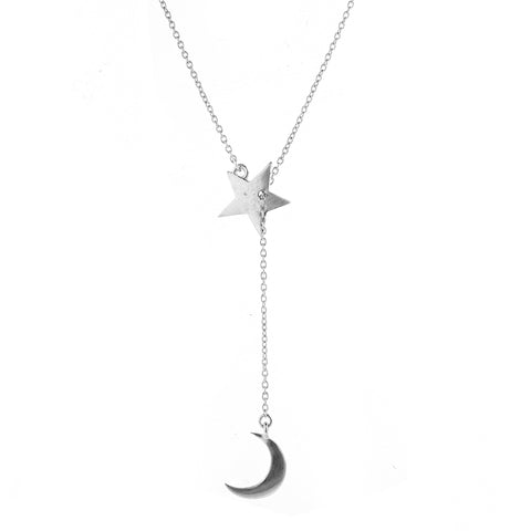Moon and Star Adjustable Lariat Necklace silver gold