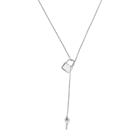 Lock and Key Adjustable Lariat Necklace silver gold
